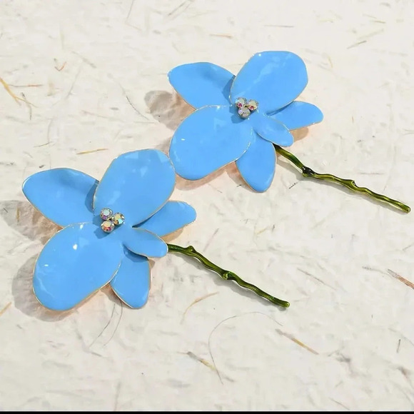 Zara GIANT ORCHID oversize BIG FLORAL EARRINGS enamel RETRO  Zara Orchid Blue Flower Earrings